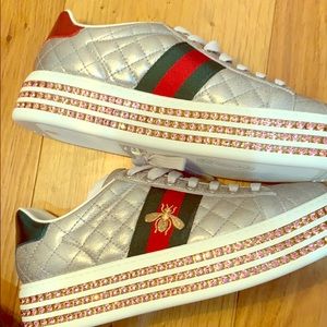 Gucci Ace new Bee Crystal Platform Sneakers